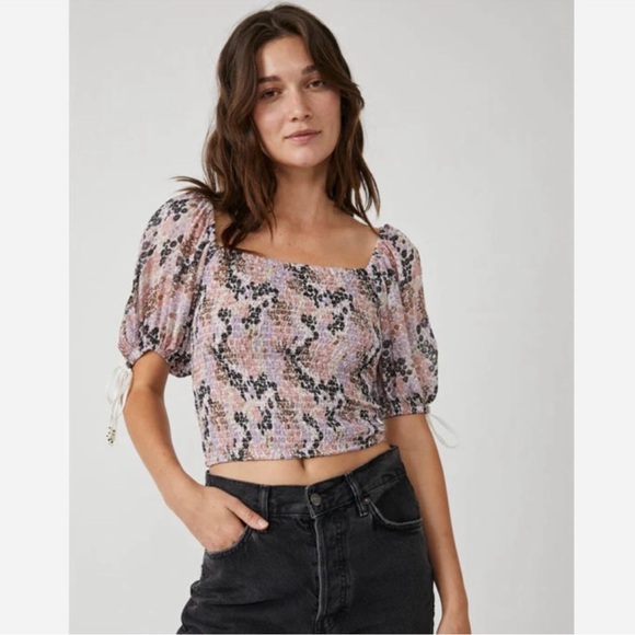 Free People Floral Smocked Crop Top - Size Small - Picture 2 of 13